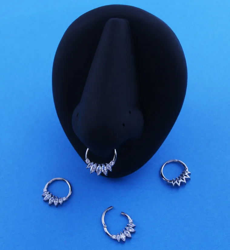 Half Crown Clear CZ Stainless Steel Hinged Segment Ring