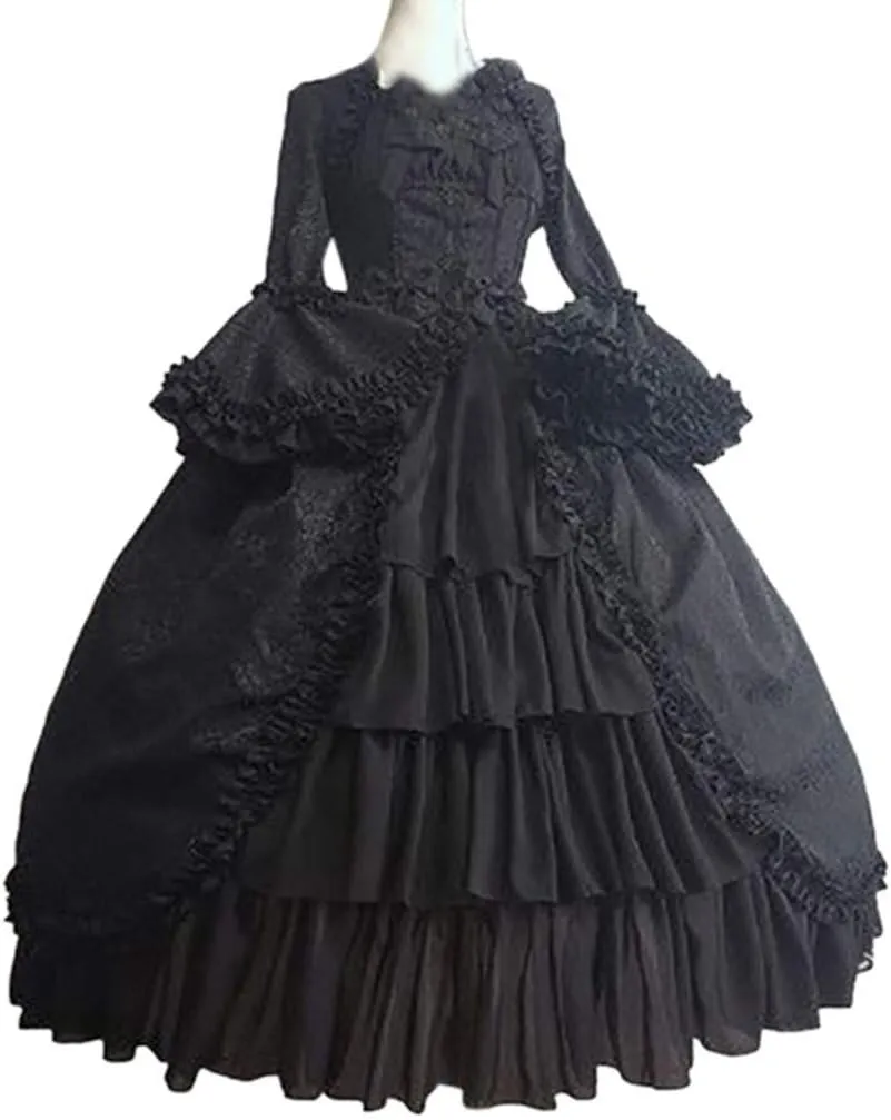 Halloween Costume for Women, Medieval Retro Steampunk Cosplay Victorian Retro Prom Party Cocktail Swing Dress