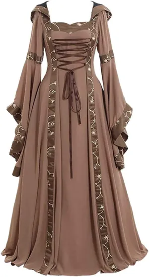 Halloween Costume for Women, Medieval Retro Steampunk Cosplay Victorian Retro Prom Party Cocktail Swing Dress