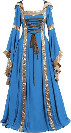 Halloween Costume for Women, Medieval Retro Steampunk Cosplay Victorian Retro Prom Party Cocktail Swing Dress