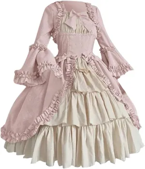 Halloween Costume for Women, Medieval Retro Steampunk Cosplay Victorian Retro Prom Party Cocktail Swing Dress