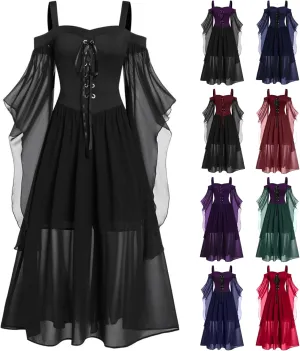Halloween Costumes Woman 2025 Plus Size Off Shoulder Lace Bell Sleeve Renaissance Dresses Medical Vintage Gothic Dress