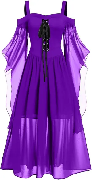 Halloween Costumes Woman 2025 Plus Size Off Shoulder Lace Bell Sleeve Renaissance Dresses Medical Vintage Gothic Dress