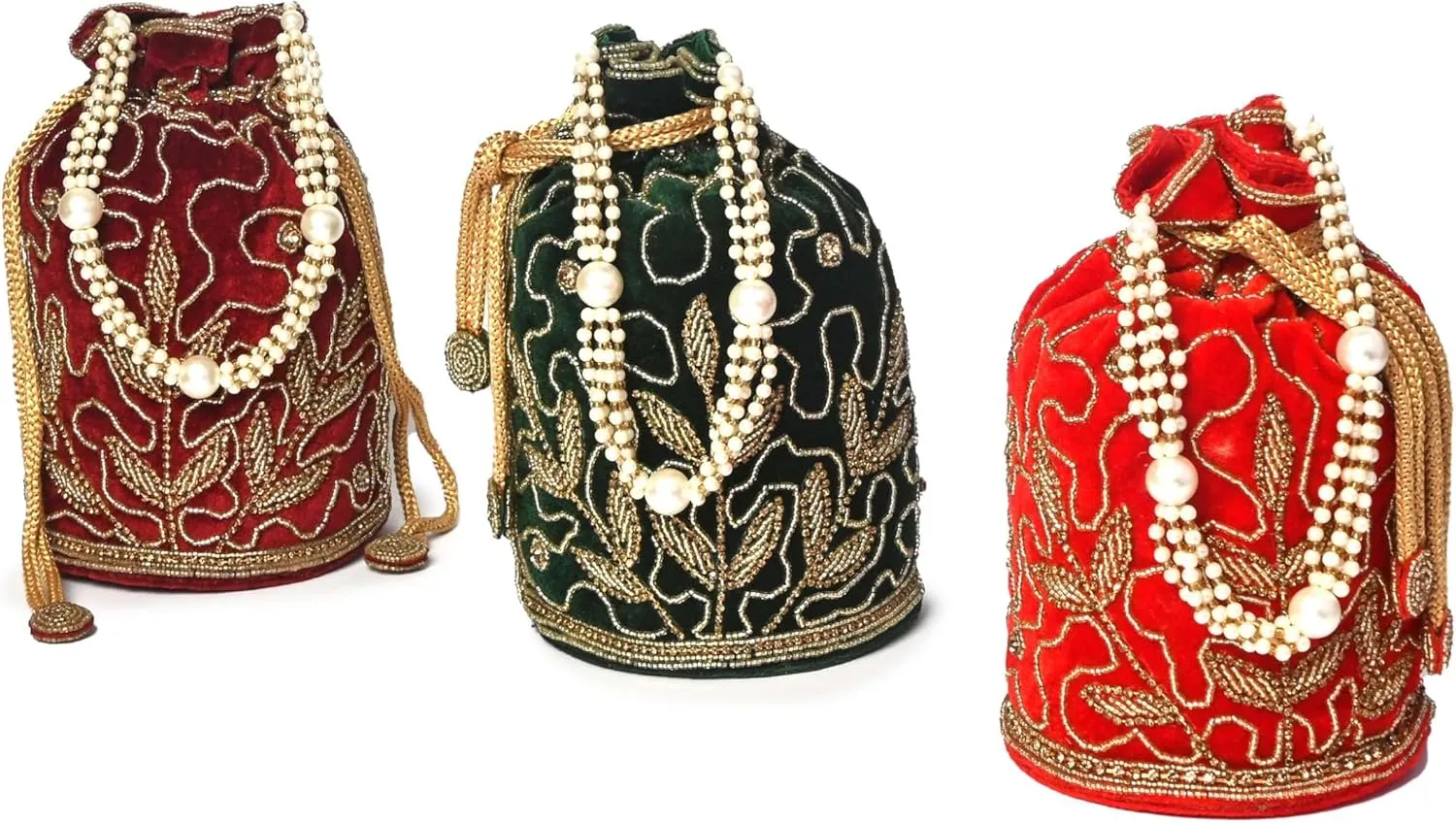 Hand Embroidered Potli Bag for Women | Golden Work with Stylish Handle