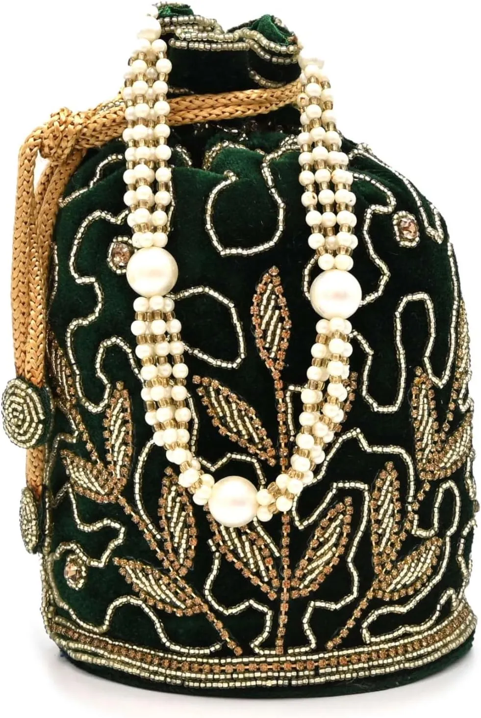 Hand Embroidered Potli Bag for Women | Golden Work with Stylish Handle