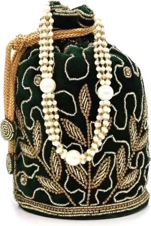 Hand Embroidered Potli Bag for Women | Golden Work with Stylish Handle