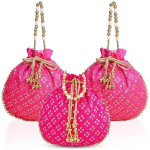 Handcrafted Silk Potli Bag for Women  Traditional Clutch for Festive & Bridal Wear- pack of 3, Multicolour