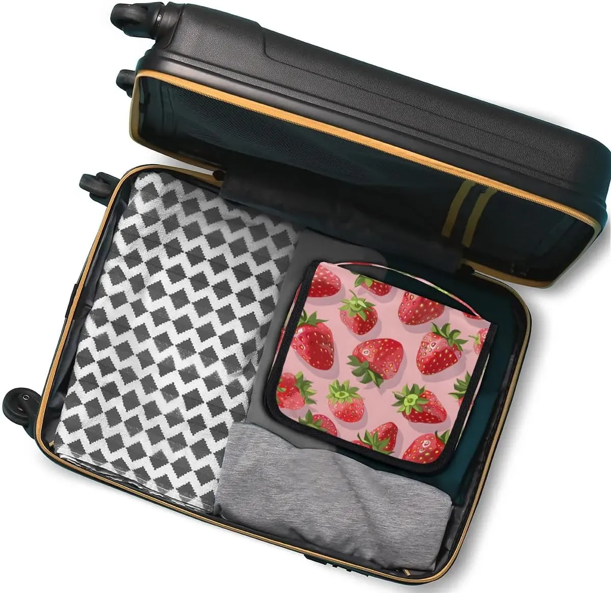 Hanging Travel Toiletry Bag Fresh Strawberry Toiletry Bags with Hanging Hook Portable Cosmetic Bag Makeup Organizer for Travel Business Trip