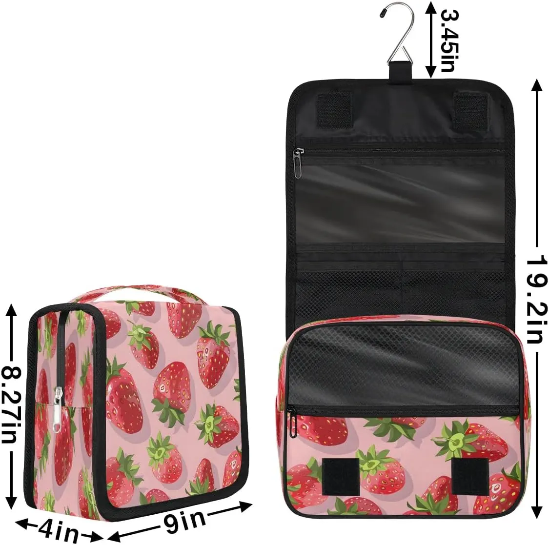 Hanging Travel Toiletry Bag Fresh Strawberry Toiletry Bags with Hanging Hook Portable Cosmetic Bag Makeup Organizer for Travel Business Trip