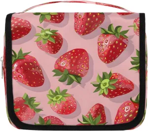 Hanging Travel Toiletry Bag Fresh Strawberry Toiletry Bags with Hanging Hook Portable Cosmetic Bag Makeup Organizer for Travel Business Trip