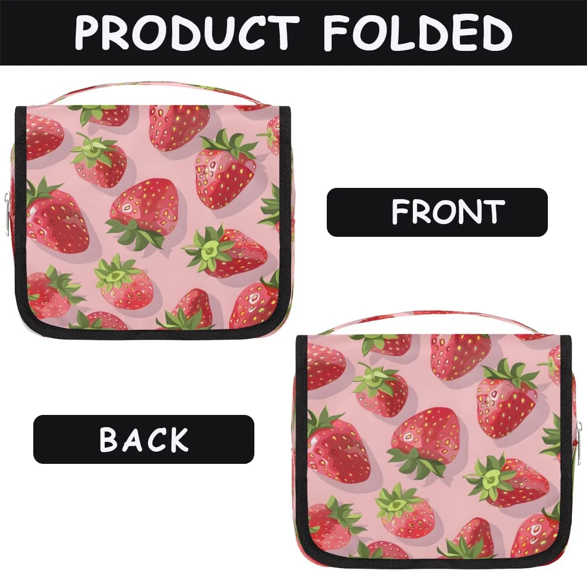 Hanging Travel Toiletry Bag Fresh Strawberry Toiletry Bags with Hanging Hook Portable Cosmetic Bag Makeup Organizer for Travel Business Trip