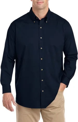 Harbor Bay by DXL Men's Big and Tall Easy-Care Solid Sport Shirt Navy 3XL