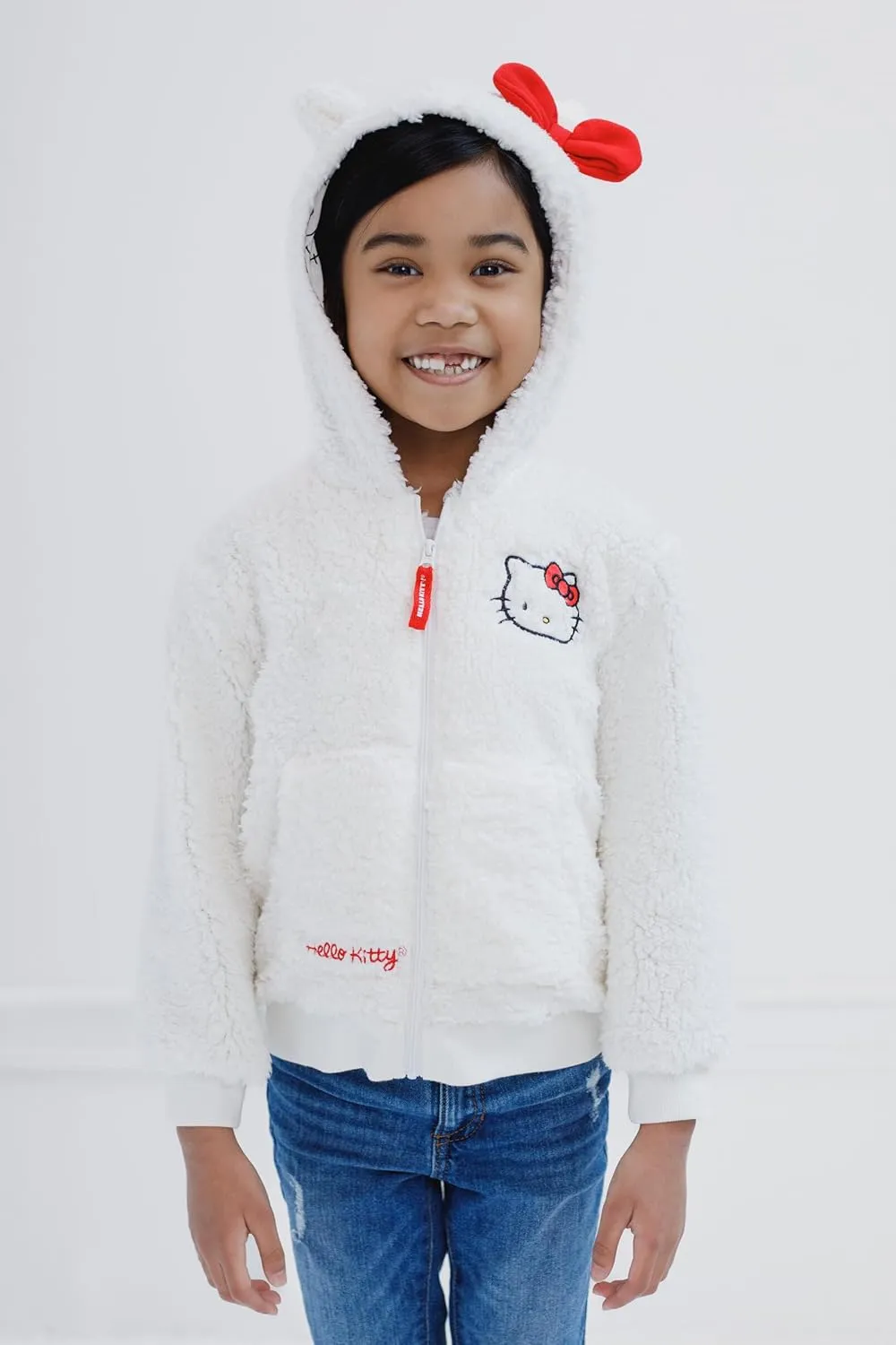 Hello Kitty Girls Cozy Sherpa Zip Up Cosplay Hoodie Toddler to Big Kid Sizes (2T - 14-16)