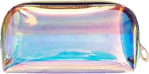 Holographic Makeup Bag Iridescent Cosmetic Pouch Clear Waterproof Portable Travel Cosmetic Pouch TPU Zippered Toiletry Organizer bag for Women (Medium)