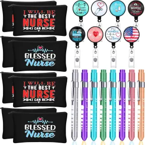 Hoolerry 24 Pcs CNA Week Gifts Bulk 2025 Nurse Badge Reel Penlight Makeup Bagsfor Nurse Graduation Gifts Women Doctor Worker CNA Appreciation(Fresh Pattern)