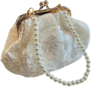 HUFFA Embroidered Evening Handbags Pearl Chain Shoulder Bag All-Match Clip Dinner Party Clutch Purse Women Messenger Bags (Color : White, Size : One Size)