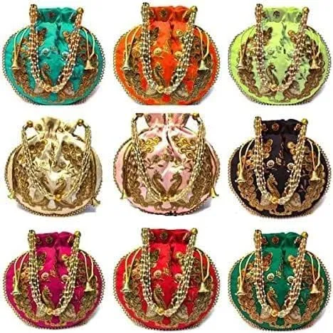 IGH Wholesale Lot | Handmade Embroidered Clutch Purse Potli Bag Drawstring Pouch Bag Peacock Embroidered Potli for Wedding Favor, Pack of 1 Pcs