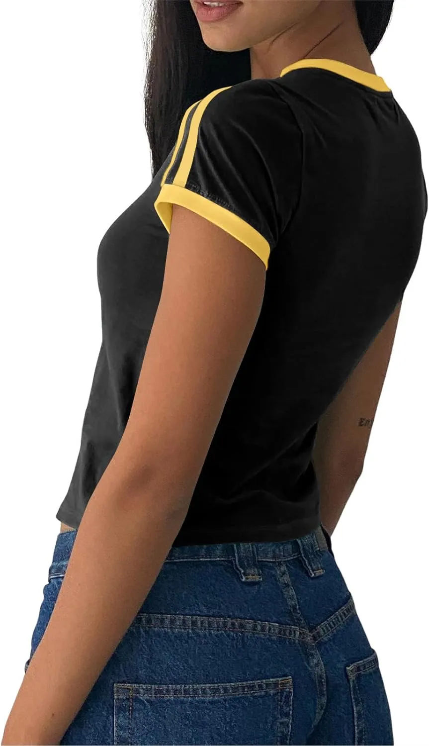 Imily Bela Womens Summer Crop Tops Y2k Baby Tees Cute Letter Print Short Sleeve Vintage T Shirt