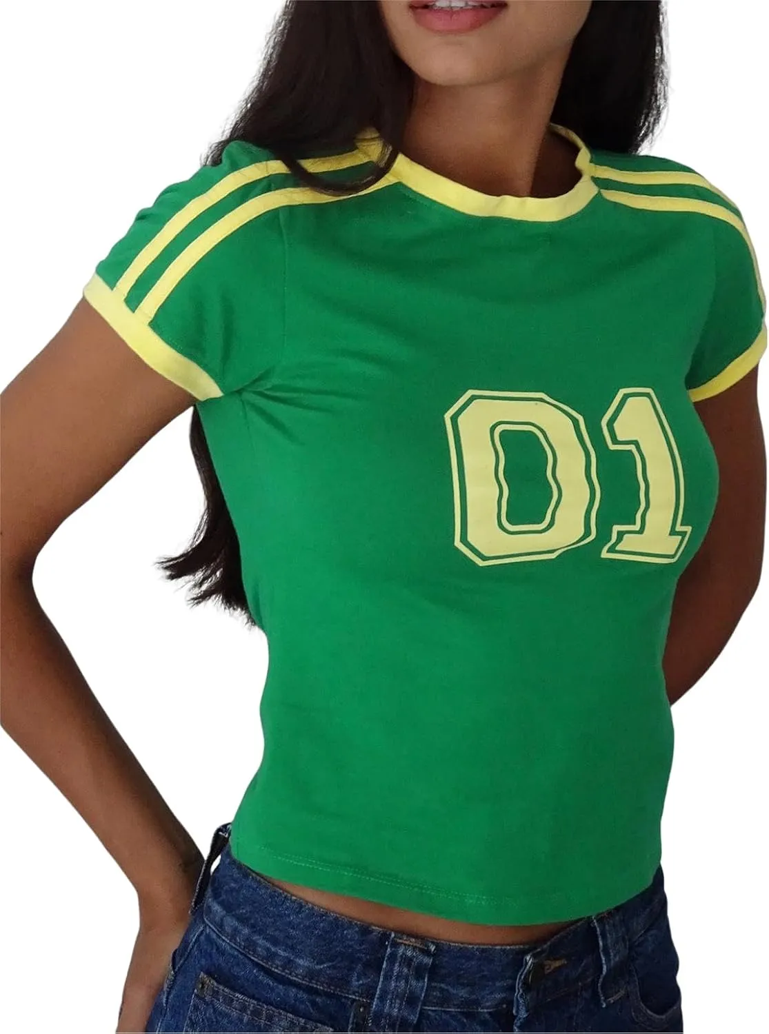 Imily Bela Womens Summer Crop Tops Y2k Baby Tees Cute Letter Print Short Sleeve Vintage T Shirt