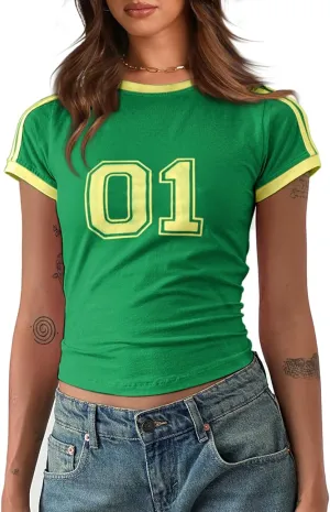 Imily Bela Womens Summer Crop Tops Y2k Baby Tees Cute Letter Print Short Sleeve Vintage T Shirt