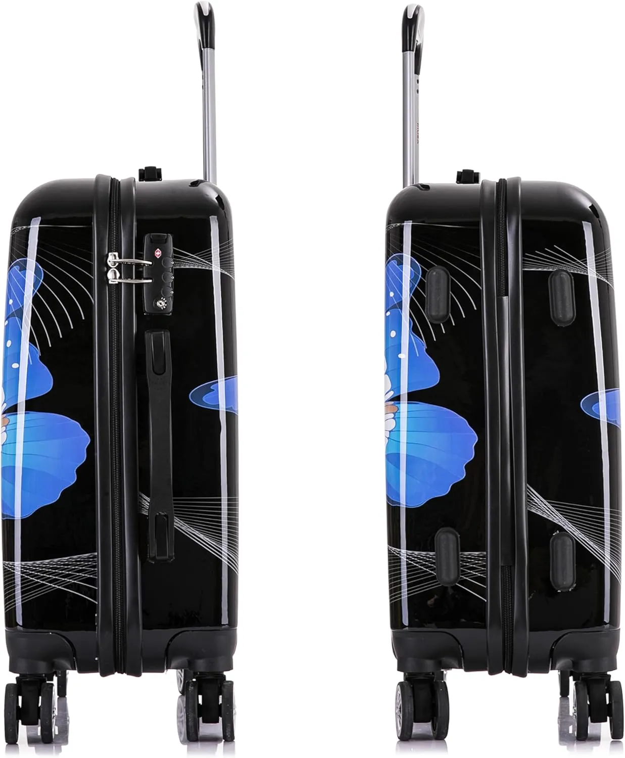 InUSA Black Butterfly Print Luggage with Spinner Wheels | Durable Lightweight Hardside Suitcase | Travel Bag with Handle and Trolley | 20 Inch Carry-On Spinner Luggage