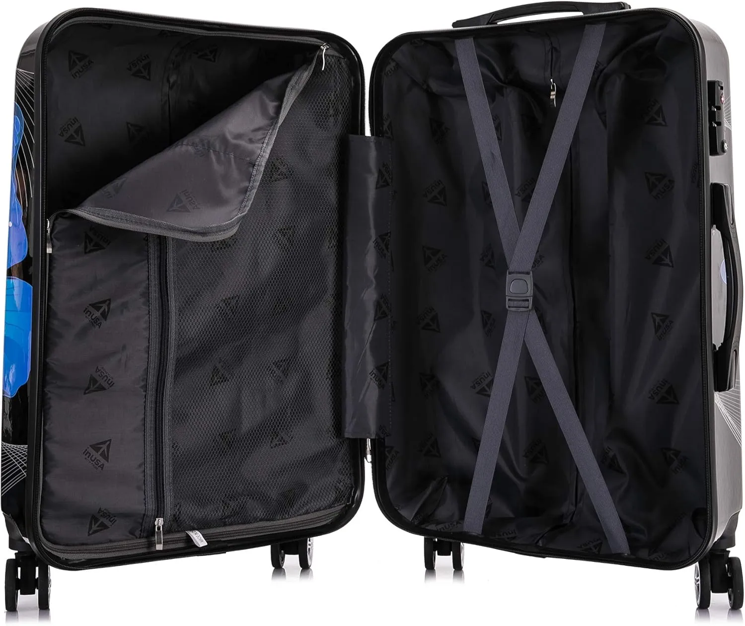 InUSA Black Butterfly Print Luggage with Spinner Wheels | Durable Lightweight Hardside Suitcase | Travel Bag with Handle and Trolley | 20 Inch Carry-On Spinner Luggage