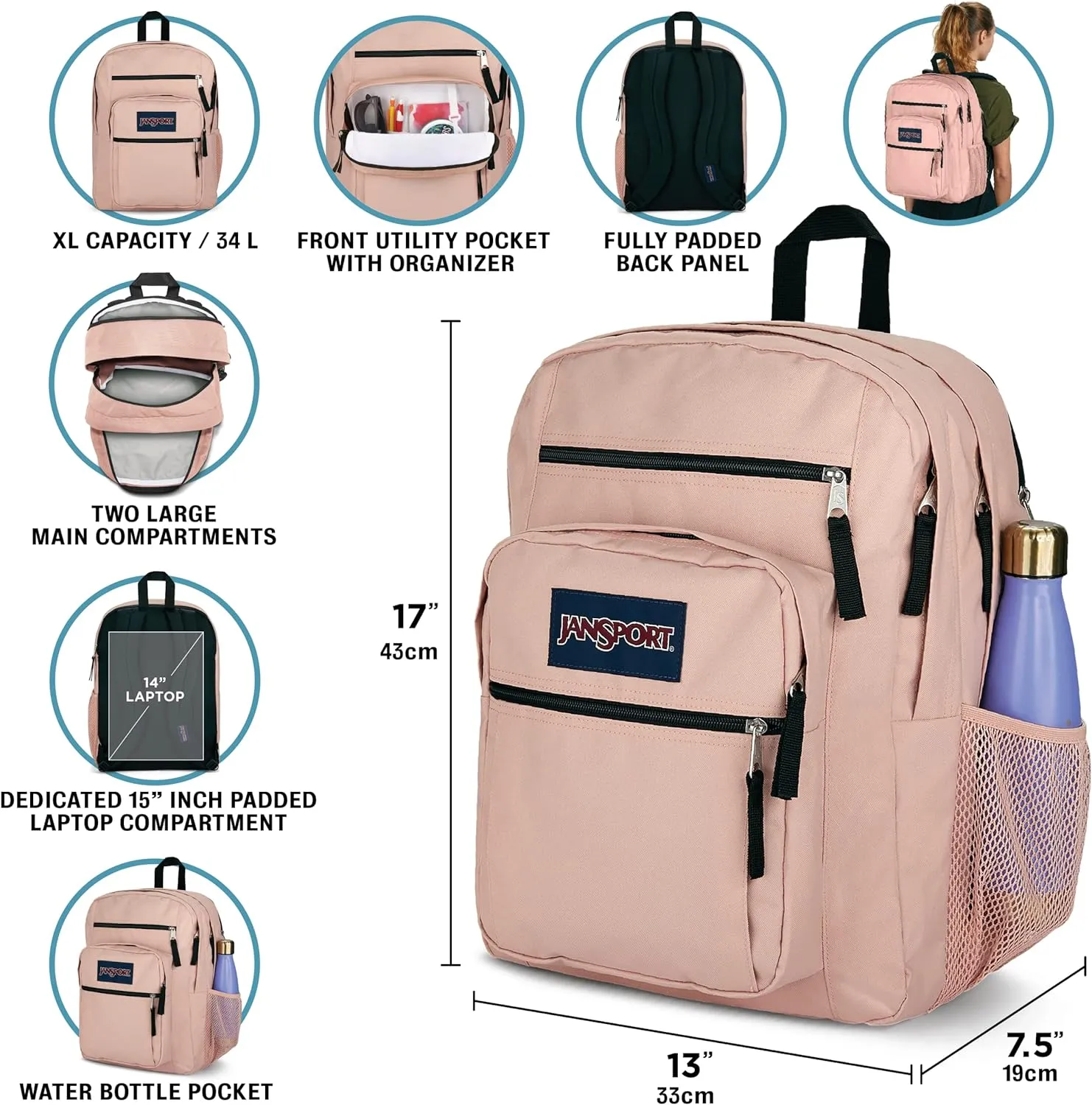 JanSport Laptop Backpack - Computer Bag with 2 Compartments, Ergonomic Shoulder Straps, 15 Laptop Sleeve, Haul Handle - Faded Floral Fresh Mint
