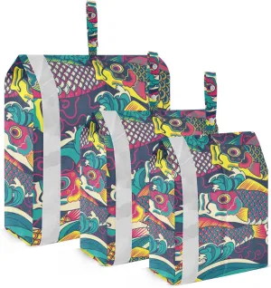 Japanese Fishes Packing Cubes Set of 3, Lightweight Travel Luggage Organizers Foldable Bags for Easy Packing and Organization