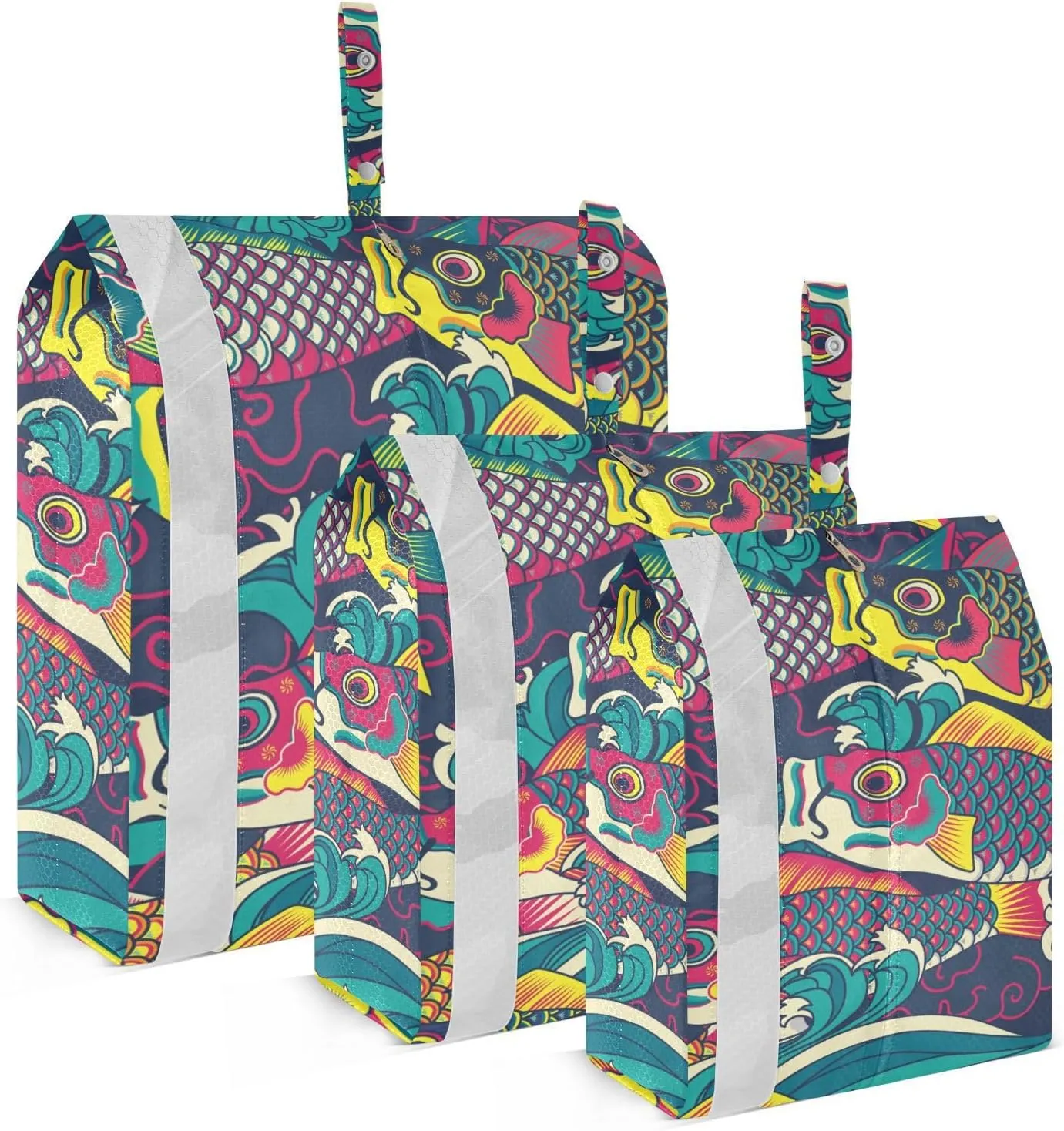 Japanese Fishes Packing Cubes Set of 3, Lightweight Travel Luggage Organizers Foldable Bags for Easy Packing and Organization