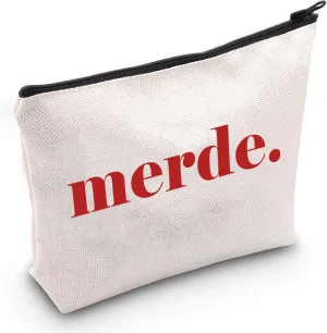JXGZSO French Saying Cosmetic Bag Merde Makeup Pouch French Statement Pouch Bag French gift Paris Gift French Lovers Gift (merde Bag)