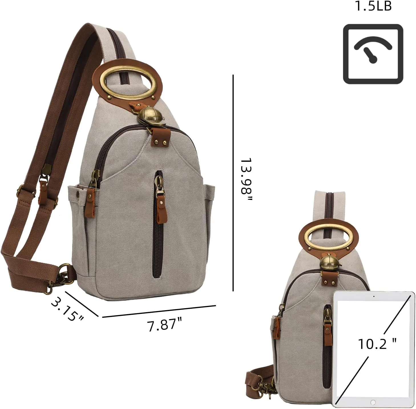 KouLi Buir Canvas Sling bag,Small Crossbody Backpack,Convertible Chest Bag Casual Daypack For Outdoor Cycling Hiking Travel (B3610-Leaden-N)
