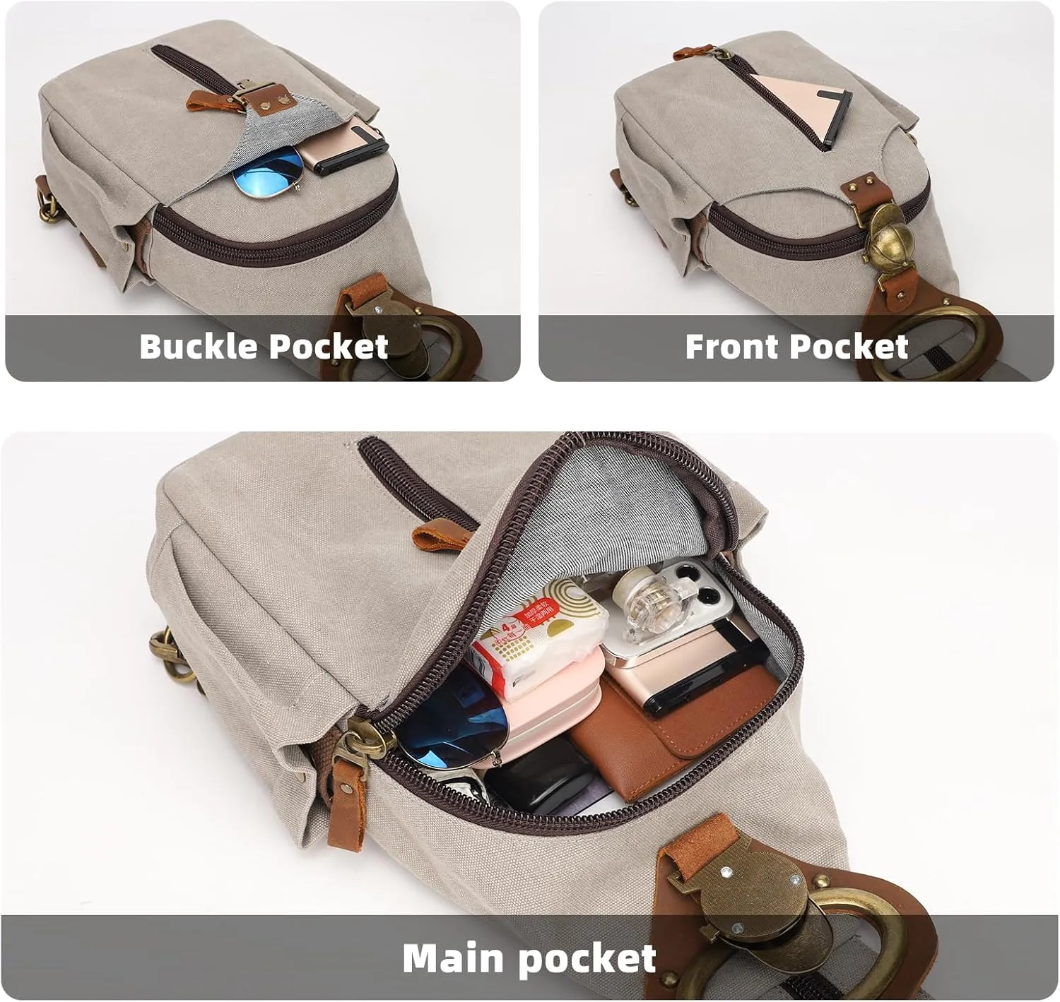 KouLi Buir Canvas Sling bag,Small Crossbody Backpack,Convertible Chest Bag Casual Daypack For Outdoor Cycling Hiking Travel (B3610-Leaden-N)