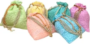KUMKUM FASHIONS Chikankari Potli Drawstring Bag For Women, Clutch Purse Potli Bag Wedding Decor, Embroidered Clutch