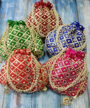 KUMKUM FASHIONS Handmade Women's Embroidered Clutch Purse Potli Bag Pouch Drawstring Bag Wedding Favor Return Gift