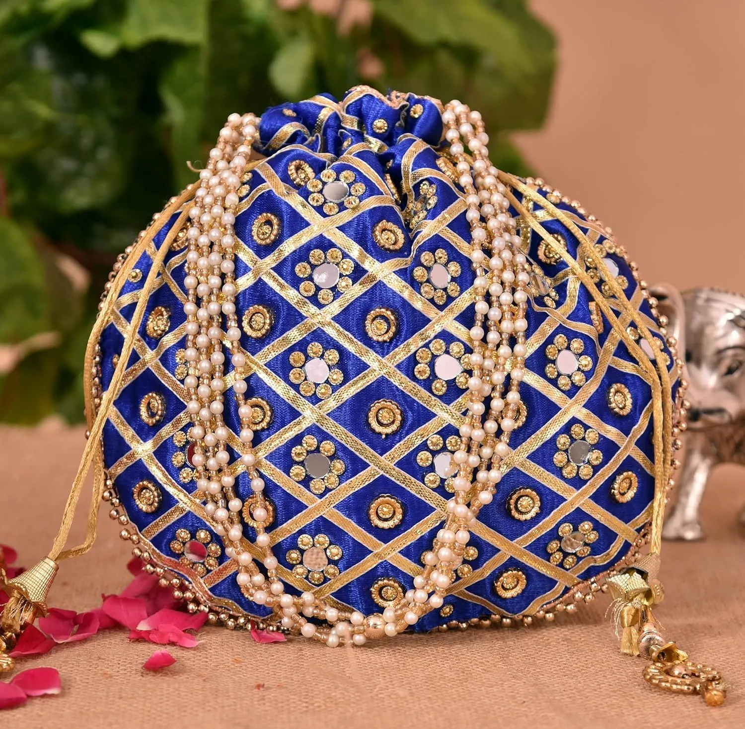 KUMKUM FASHIONS Handmade Women's Embroidered Clutch Purse Potli Bag Pouch Drawstring Bag Wedding Favor Return Gift