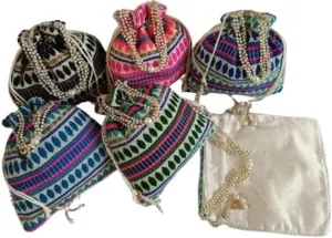 KUMKUM FASHIONS Indian Handmade Women's Embroidered Clutch Purse Potli Bag Pouch Drawstring Bag Wedding Favor Return Gifts