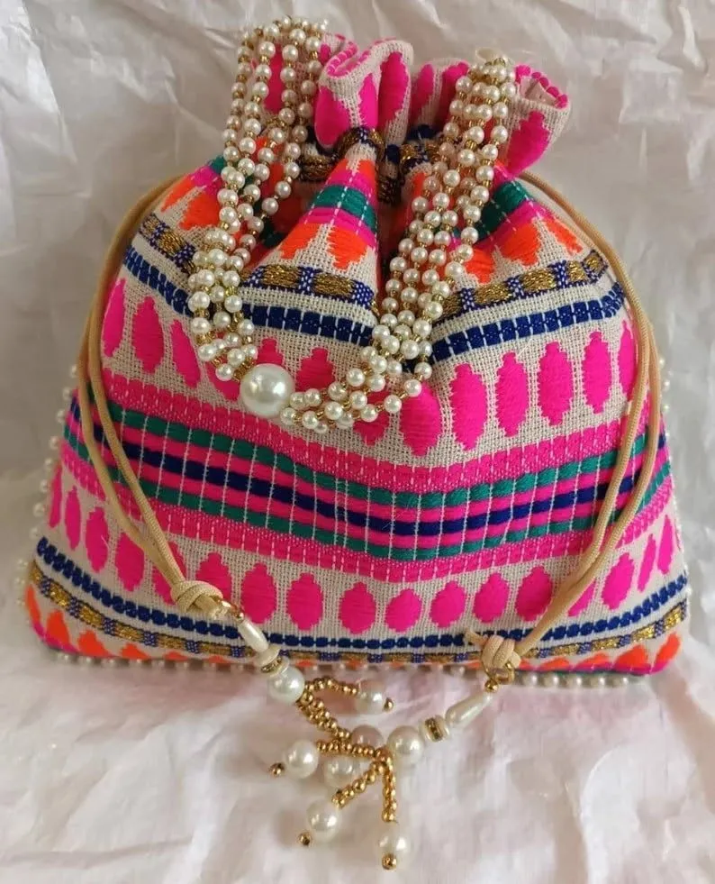 KUMKUM FASHIONS Indian Handmade Women's Embroidered Clutch Purse Potli Bag Pouch Drawstring Bag Wedding Favor Return Gifts