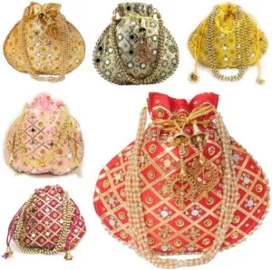 KUMKUM FASHIONS Multicolor Rajasthani Mirror Potli, Women Potli Handbag, Handmade Bag, Wedding Gifts, Clutch Purse