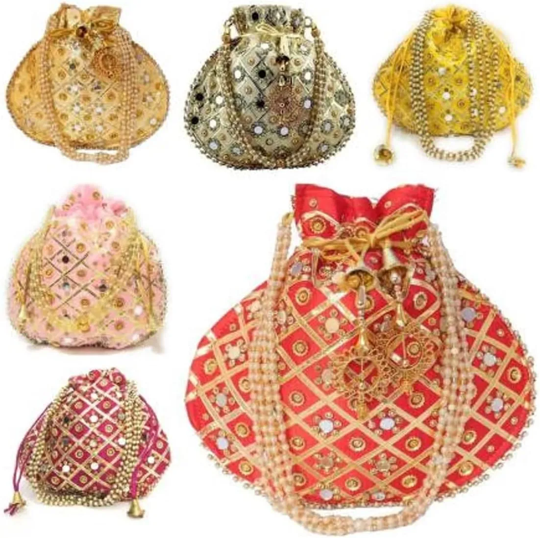 KUMKUM FASHIONS Multicolor Rajasthani Mirror Potli, Women Potli Handbag, Handmade Bag, Wedding Gifts, Clutch Purse