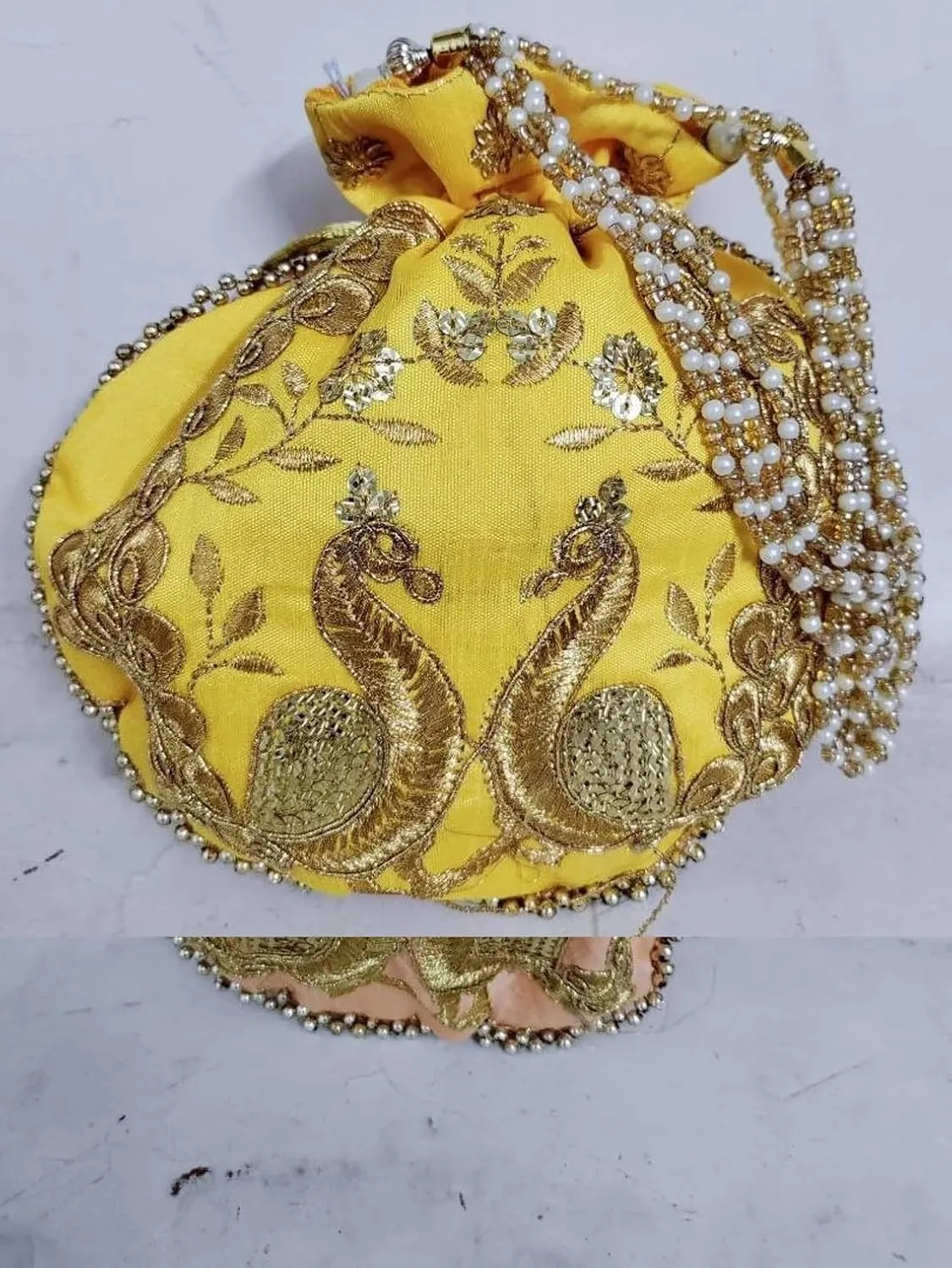KUMKUM FASHIONS Zari Work Potli Bag Wedding Return Gift Favor Purse Ethnic Pearl Handle Drawstring Potli Bridesmaid Bag