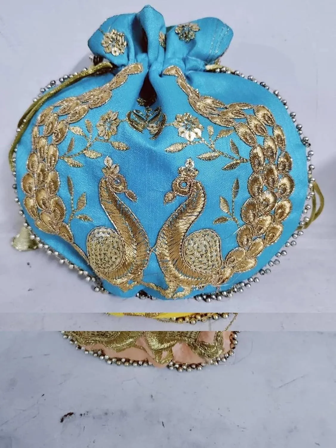 KUMKUM FASHIONS Zari Work Potli Bag Wedding Return Gift Favor Purse Ethnic Pearl Handle Drawstring Potli Bridesmaid Bag