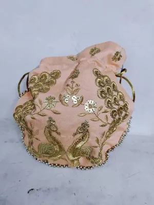 KUMKUM FASHIONS Zari Work Potli Bag Wedding Return Gift Favor Purse Ethnic Pearl Handle Drawstring Potli Bridesmaid Bag