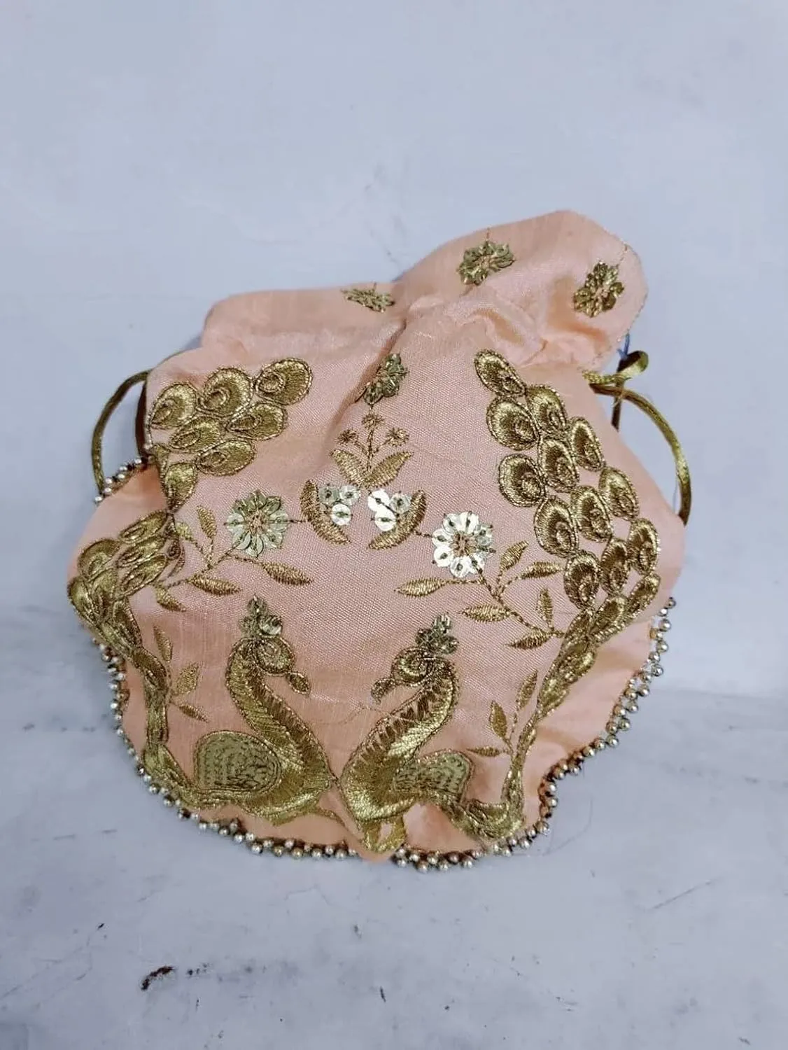 KUMKUM FASHIONS Zari Work Potli Bag Wedding Return Gift Favor Purse Ethnic Pearl Handle Drawstring Potli Bridesmaid Bag
