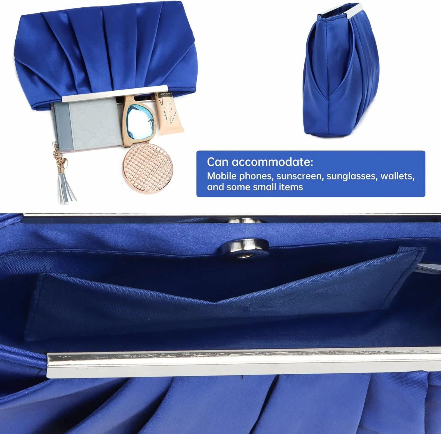 Lanpet Women's Satin Evening Clutch Bag Elegant Pleated Formal Handbag Simple Classic Purse for Women