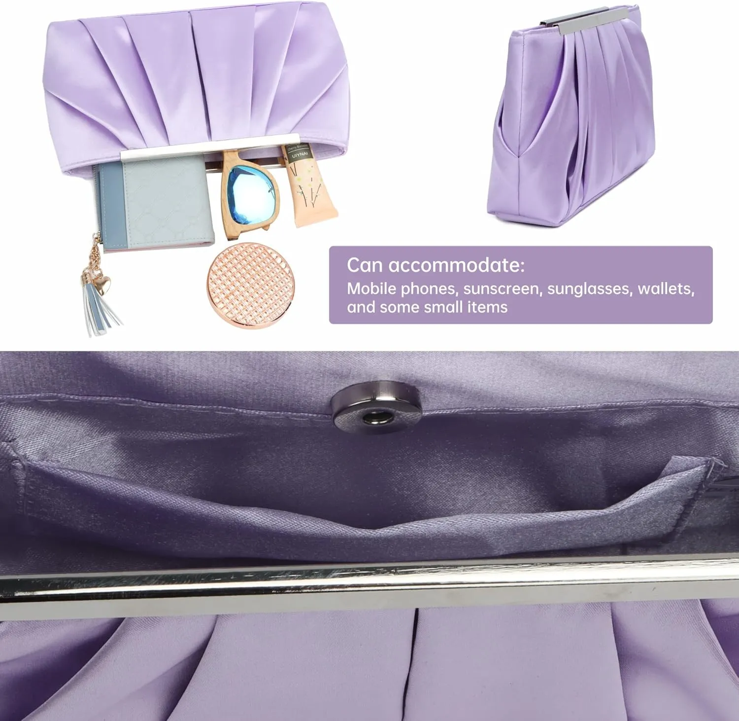 Lanpet Women's Satin Evening Clutch Bag Elegant Pleated Formal Handbag Simple Classic Purse for Women