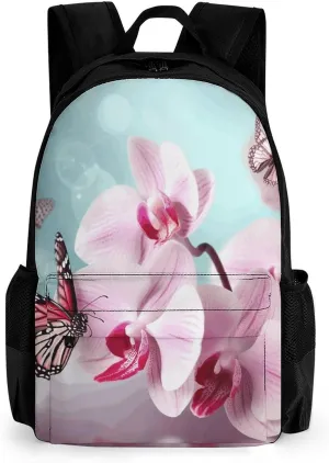 Laptop Backpack for Men Women Lightweight Backpack Orchid Flower Butterfly Soft Fresh Spring Daypack Rucksack with Compartment Laptop Bag