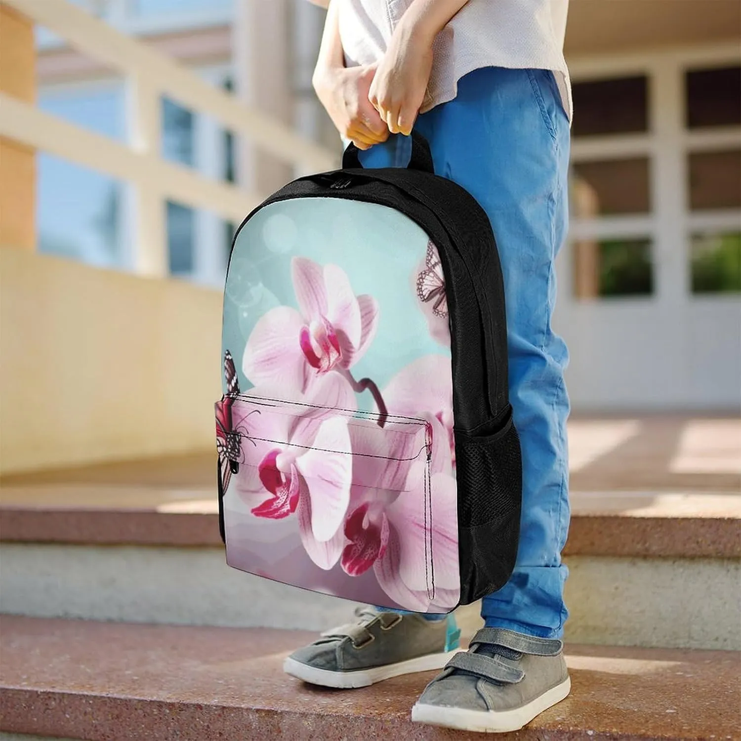 Laptop Backpack for Men Women Lightweight Backpack Orchid Flower Butterfly Soft Fresh Spring Daypack Rucksack with Compartment Laptop Bag
