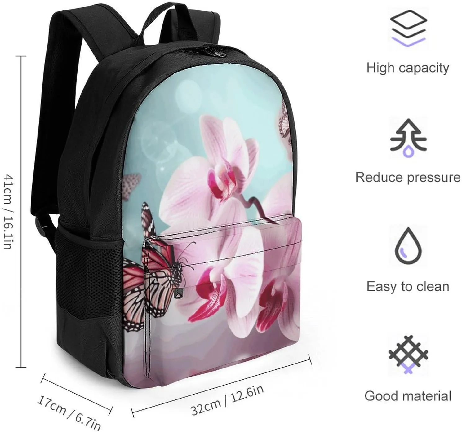 Laptop Backpack for Men Women Lightweight Backpack Orchid Flower Butterfly Soft Fresh Spring Daypack Rucksack with Compartment Laptop Bag