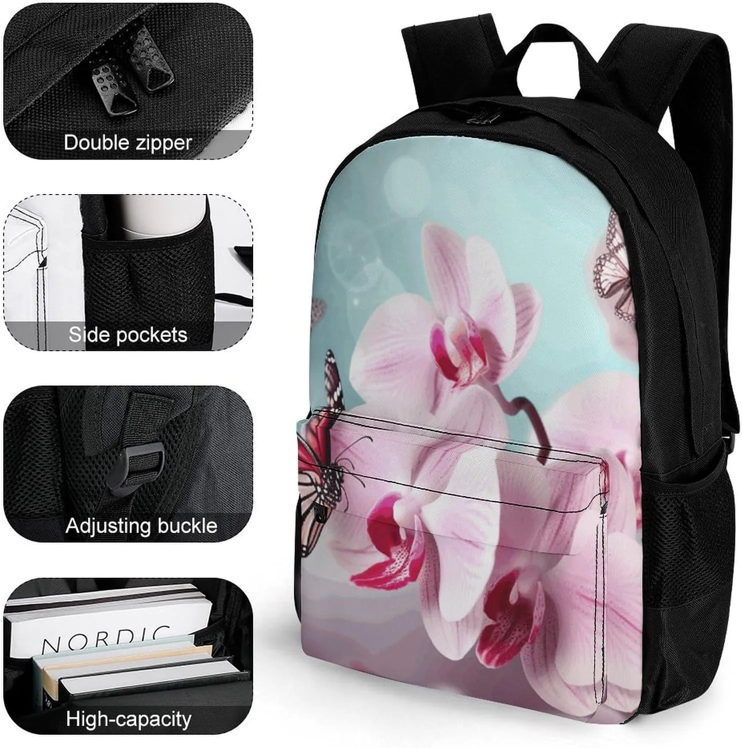 Laptop Backpack for Men Women Lightweight Backpack Orchid Flower Butterfly Soft Fresh Spring Daypack Rucksack with Compartment Laptop Bag