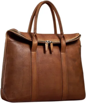 Leather Vintage Man Handbag Briefcase Men Shoulder BrownQuality Business Fashion 15 inch Laptop Office Bag (Color : Brown Size: 31x38cm)